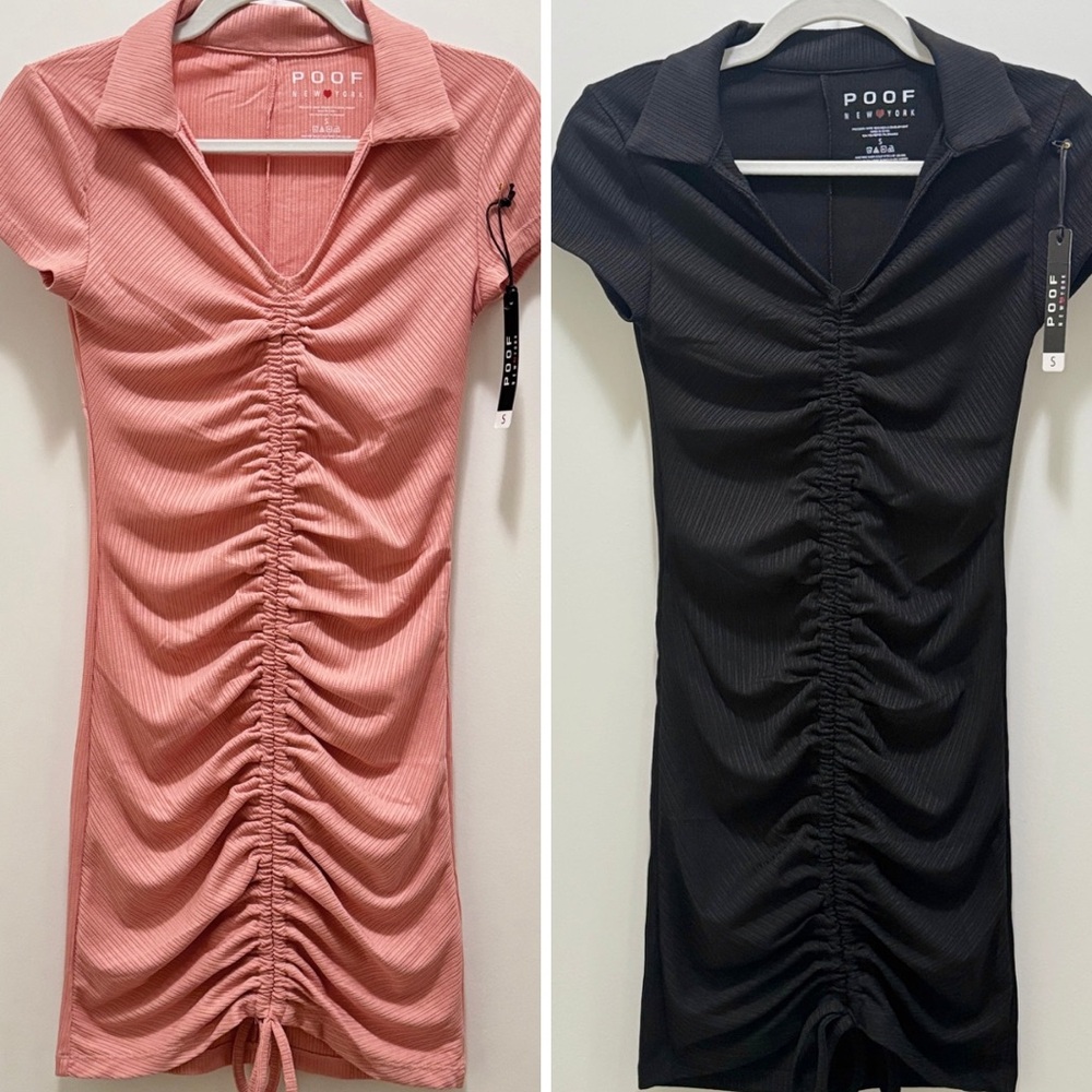 Y2K Core Poof! Women's Ruched Pink and Black Dresses - Set of 2 size S